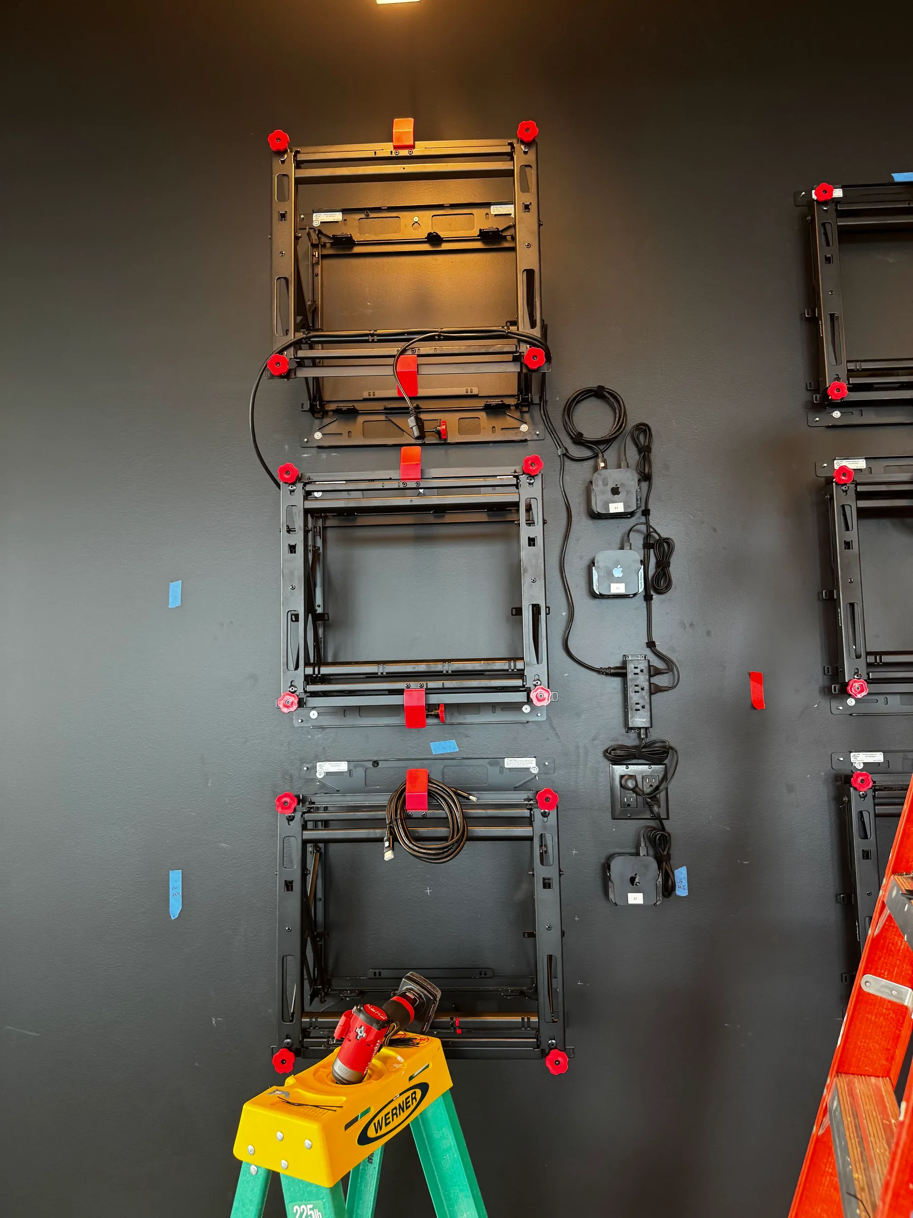 Mount frame aligned for three rows of Video Wall screens