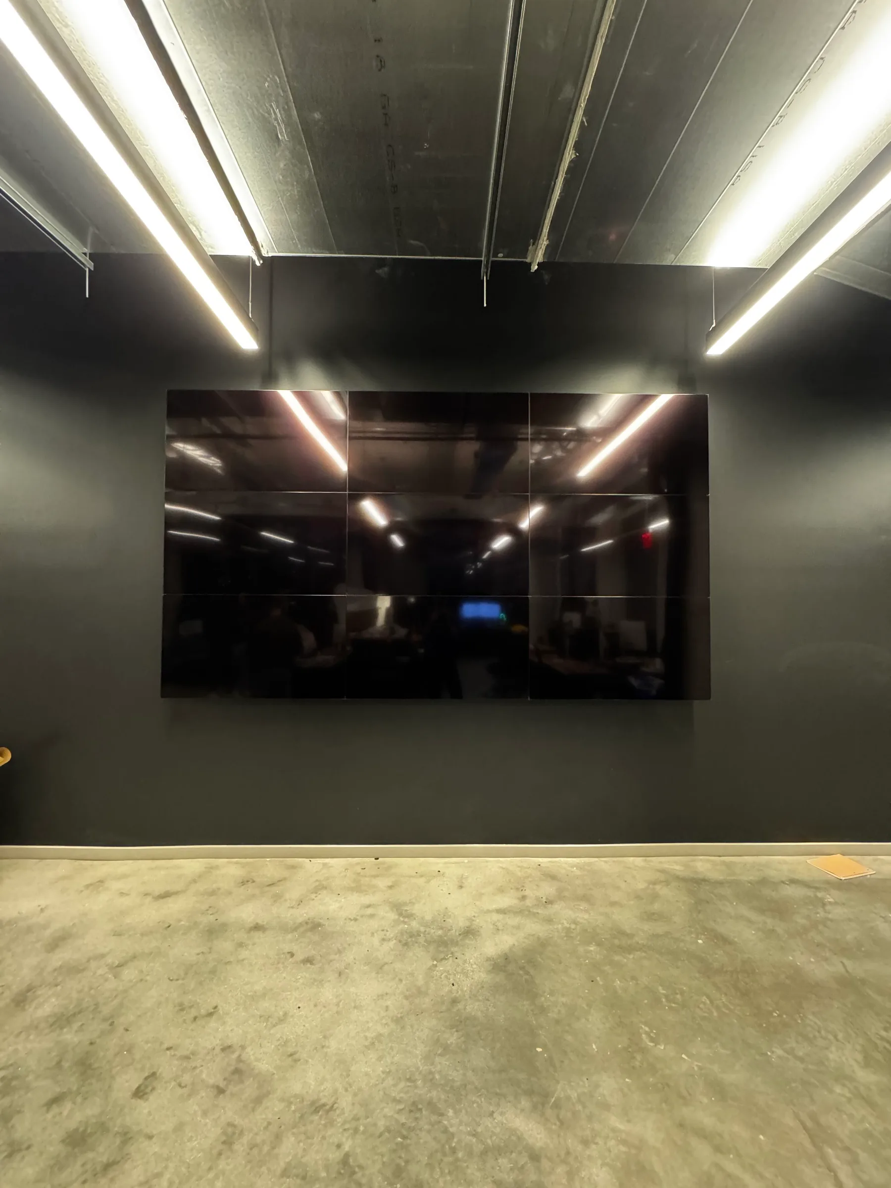 Finished 3×3 Video Wall in a Williamsburg open-plan office