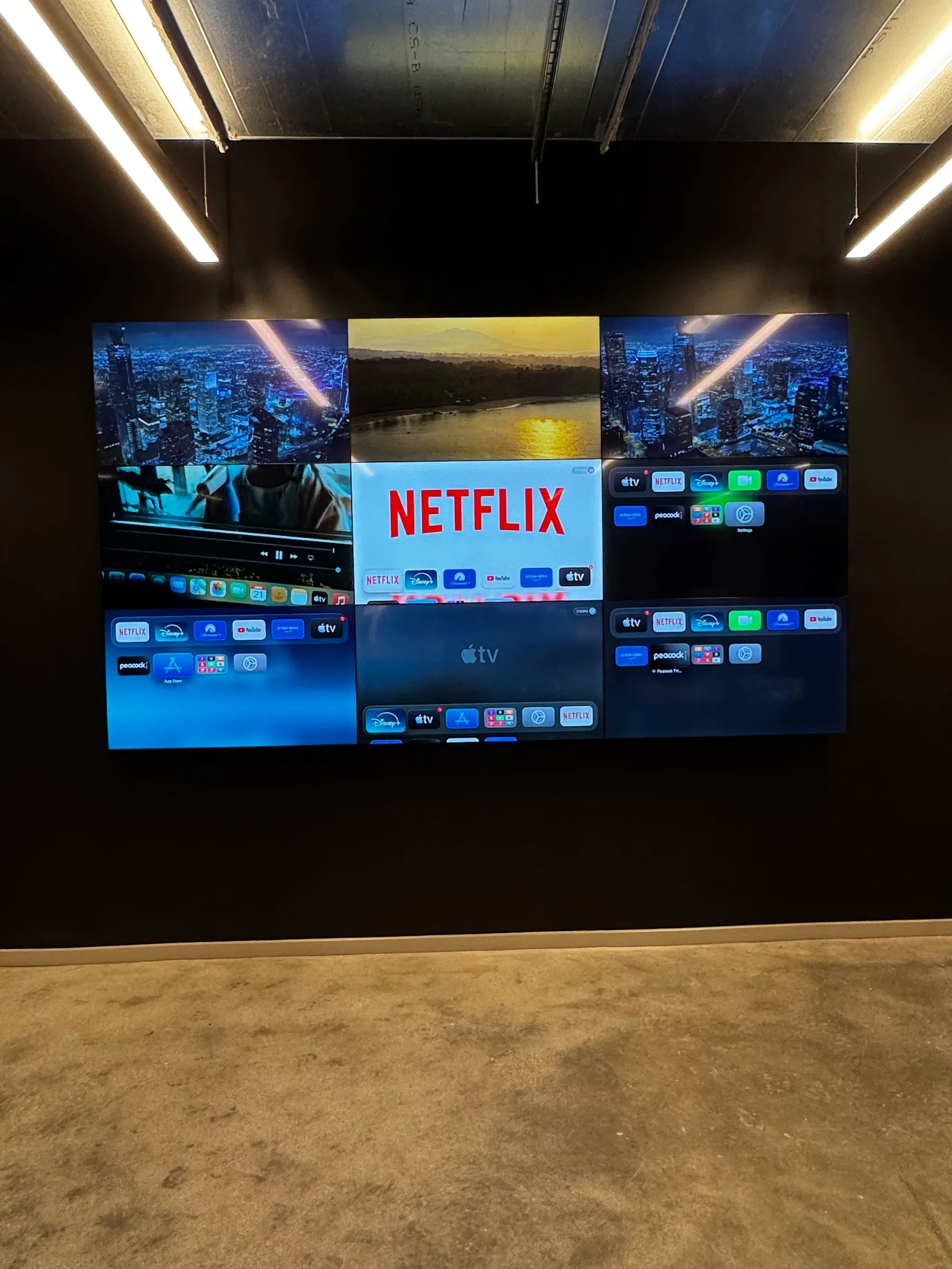 Completed office Video Wall with nine LG panels