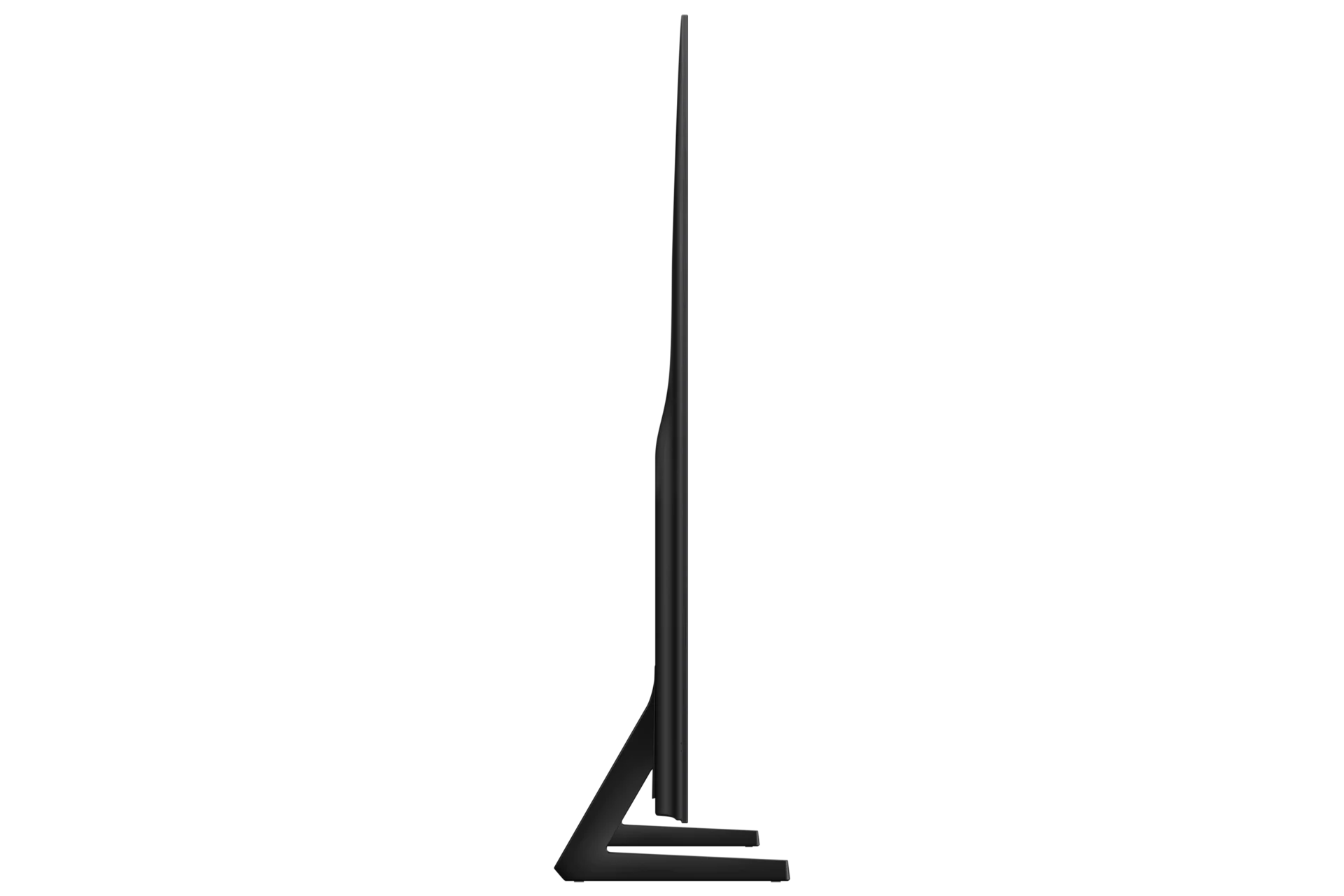 Side profile of the Samsung S85F showing its thin OLED panel depth and angled stand leg