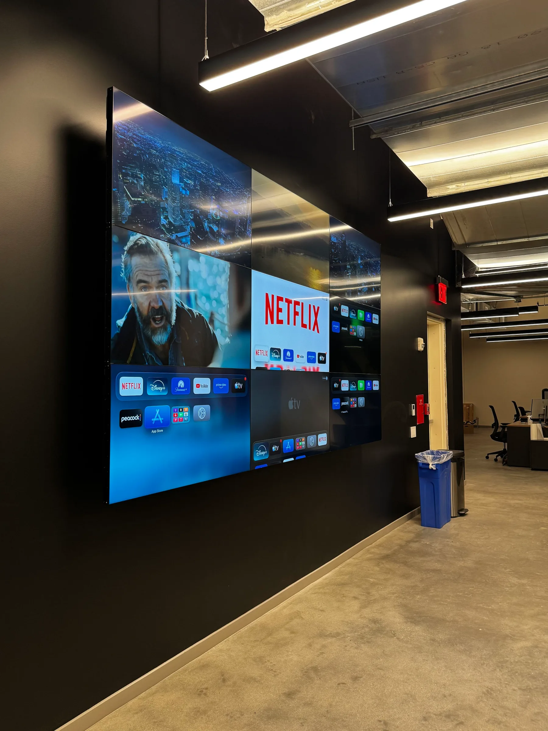 Aligned panel edges on a finished 3×3 Video Wall