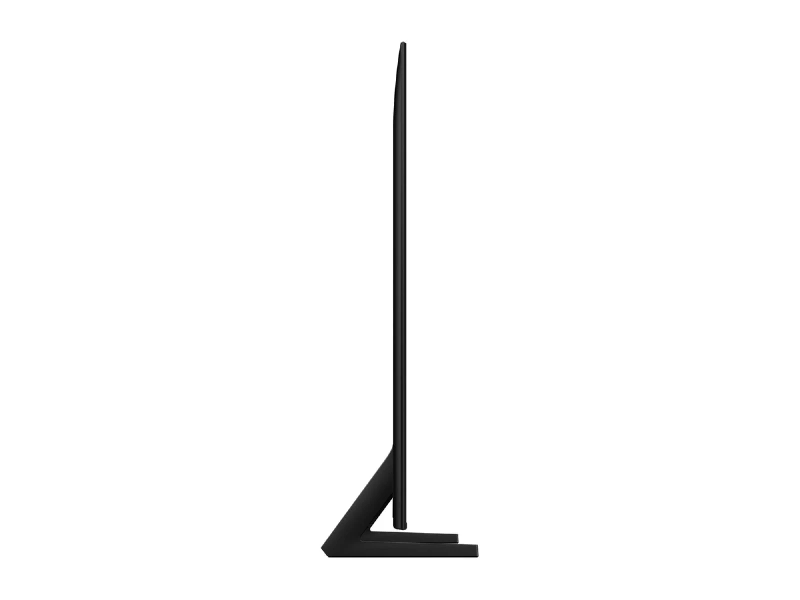 Side profile of the Samsung Q8F showing its panel depth and the angled feet that support it