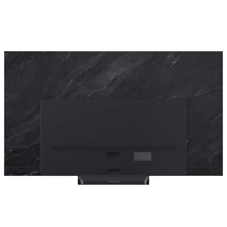 Rear view of the LG C6 OLED TV's back panel, showing the embossed LG OLED logo and wall-mount bracket holes