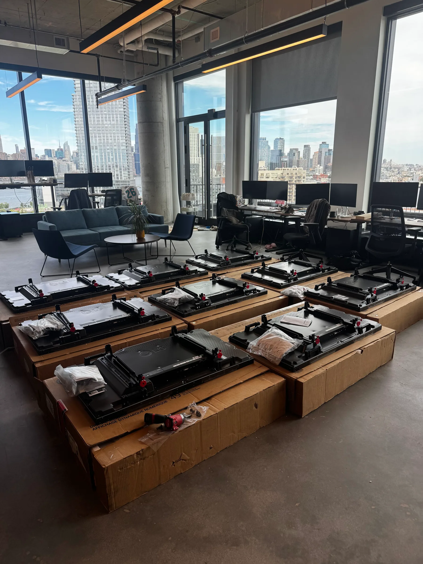 Nine-panel Video Wall equipment staged before mounting